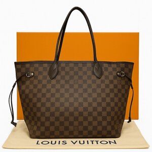 Authentic Louis Vuitton Neverfull MM Purse Damier Ebene Tote Shoulder Bag Red